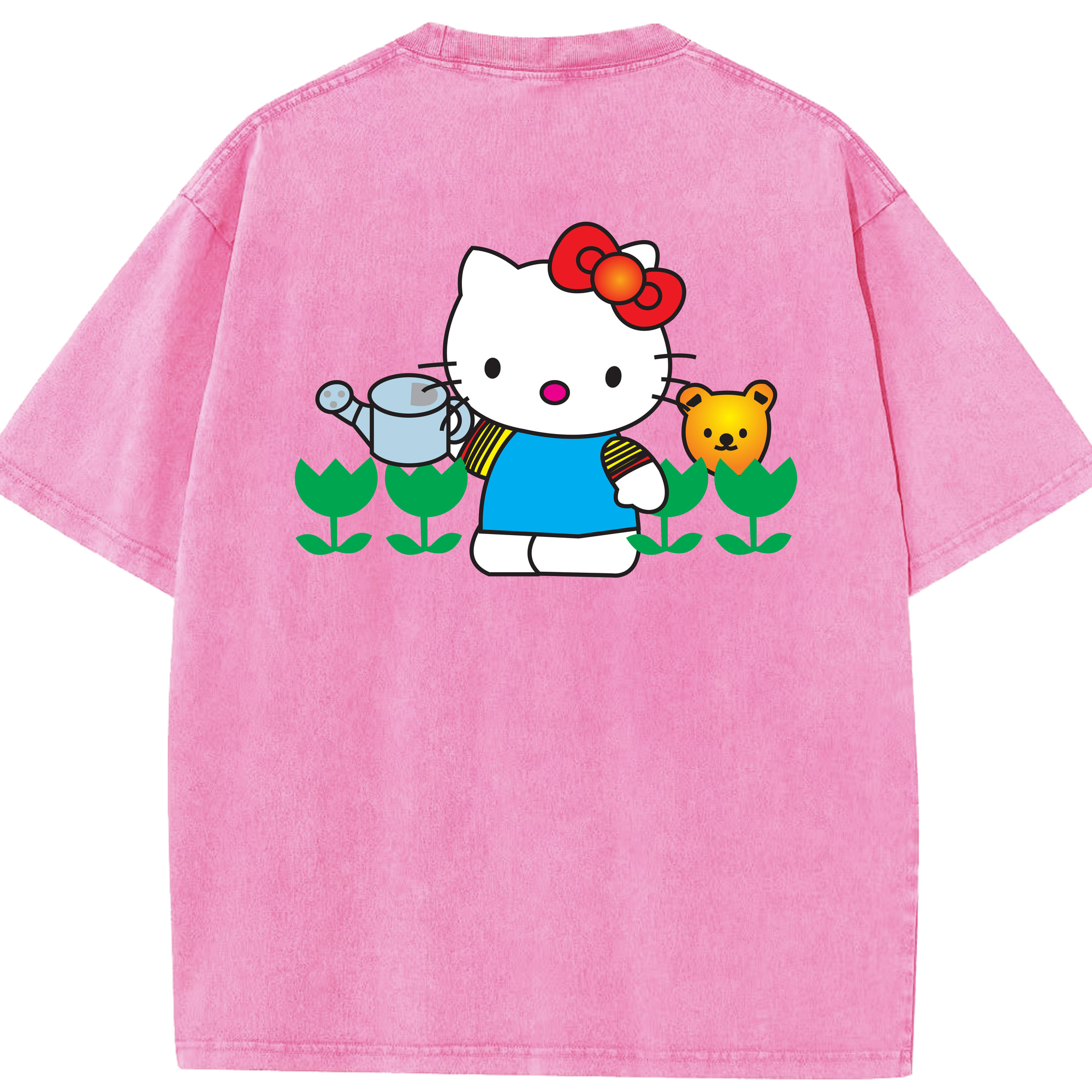 （画像用） Hello Kitty ハローキティ 綿100% ヴィンテージ風 半袖Tシャツ（背面プリント）
